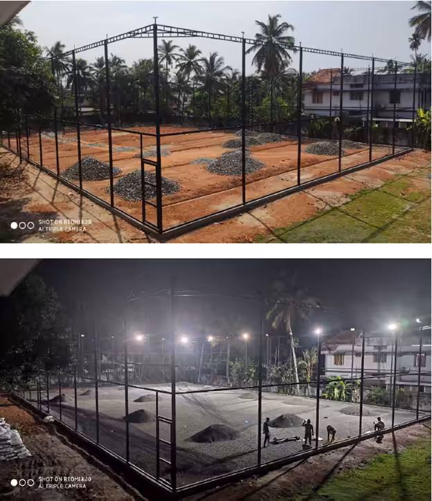 Costruzione del campo da calcio a Edacochin, India
